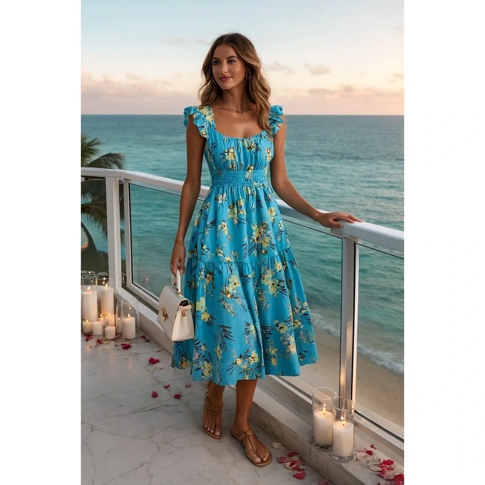 NWT $448 Tory Burch Printed Scoop-Neck Dress